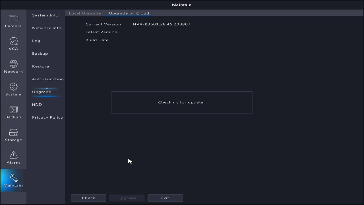 unv nvr - checking nvr latest firmware via cloud