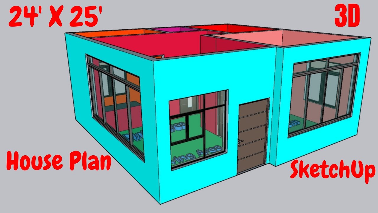 24 X 25 House Plan 2 Bedroom 1 Bathroom kitchen Dining and visitors area new model SketchUp