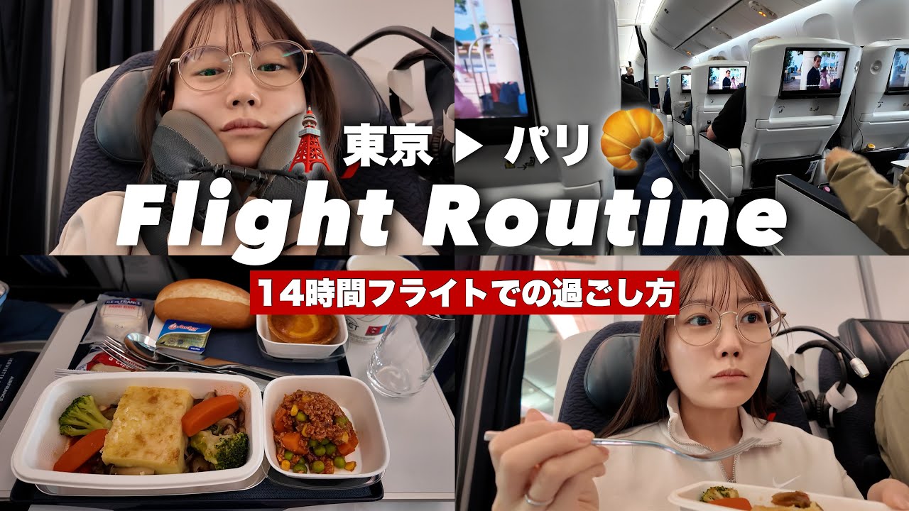 【飛行機✈️14時間】フライトルーティン！！東京→パリ行き🥐エールフランス機内での過ごし方💤