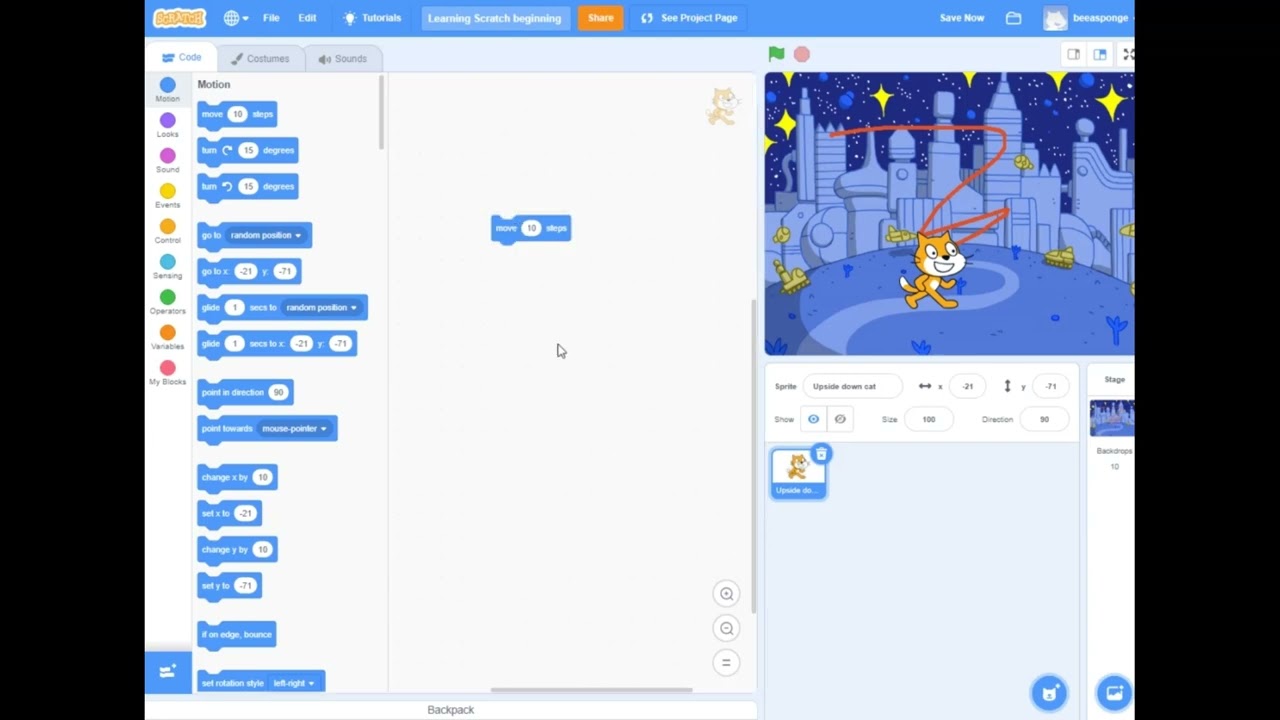 MIT Scratch - Learning about Code Blocks/scripts (Motion, Looks, Sound, Events, Control, Sensing etc