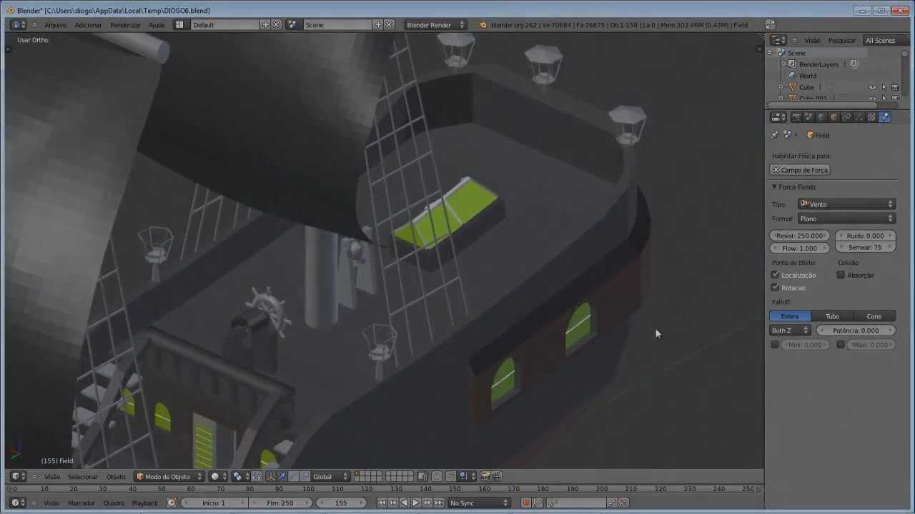 (Aula01) Blender 2.59/2.62 Tutorial em Portugues, Modelando um Navio Pirata.
