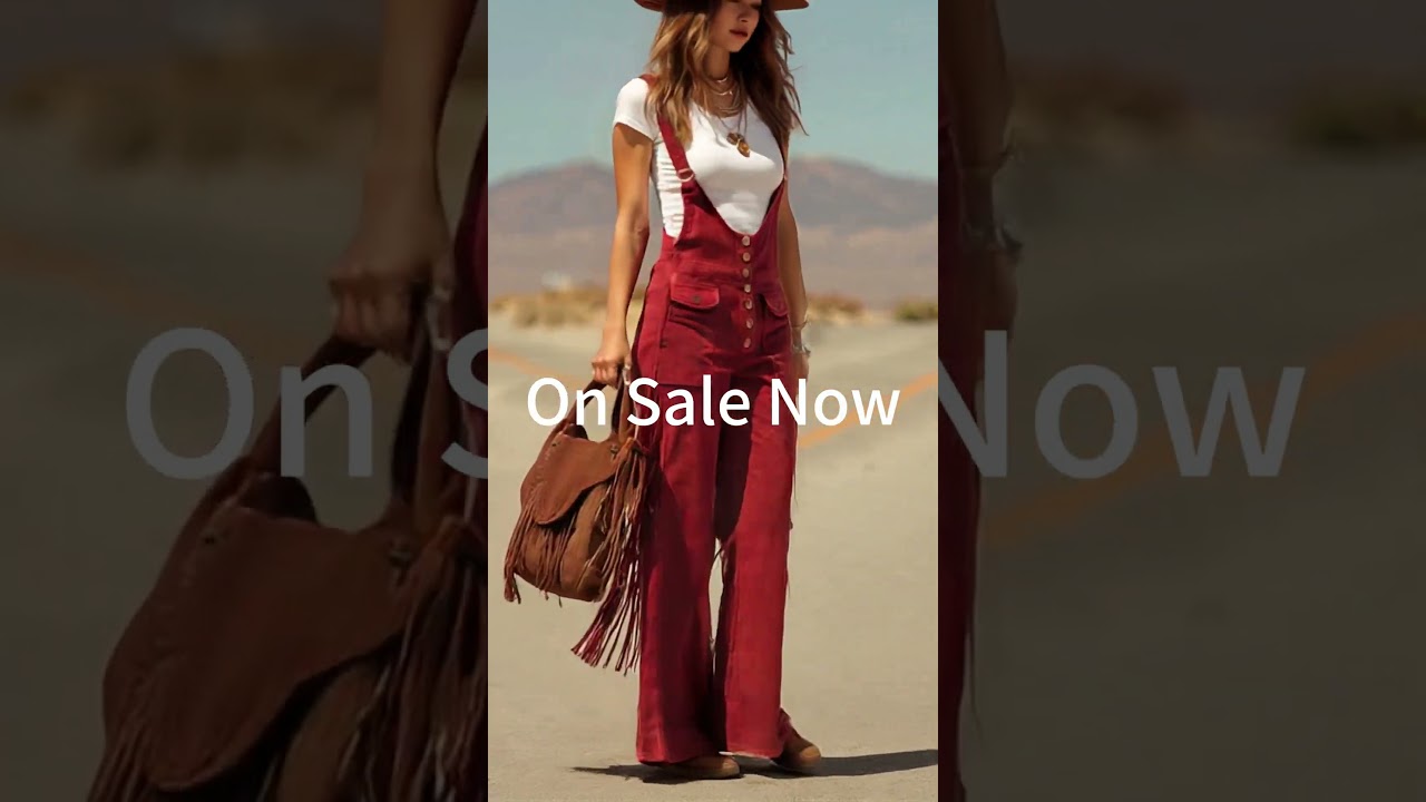 Brown Micro-suede Pocket Tassel Wide-leg Overalls