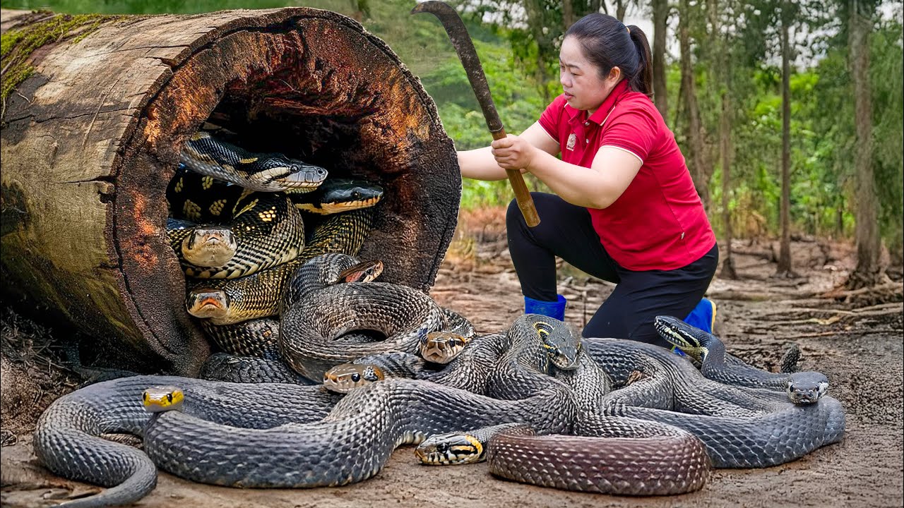 Harvesting Giant Black Cobra & Go to Market Sell | trap millions of snakes in the swamp | L&yacute; Thị Ca