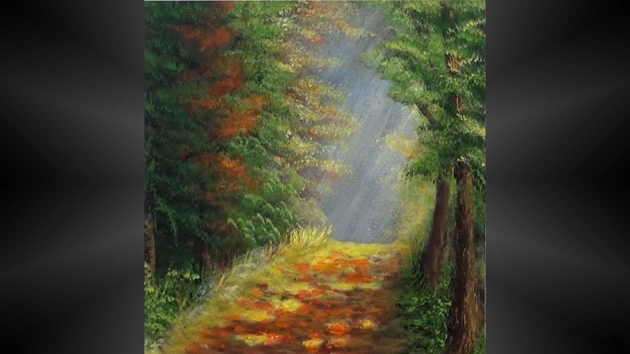 Camino en el bosque . Pintura con acrílicos