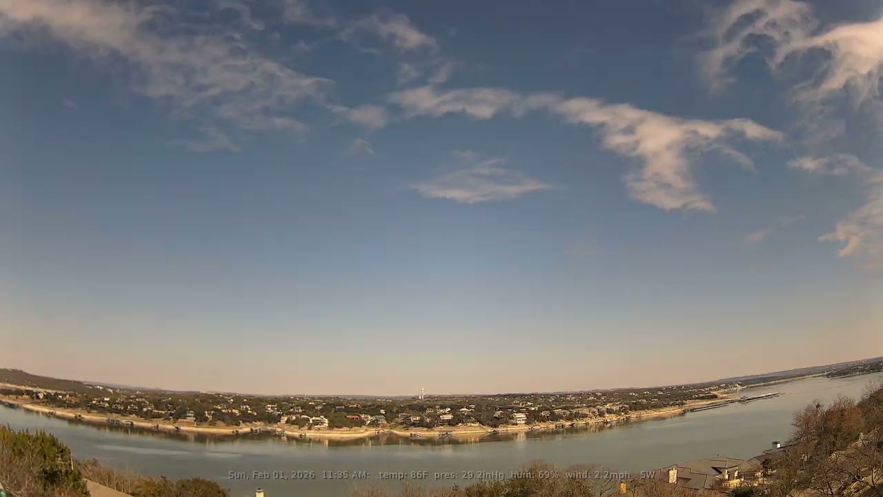 02/01/2026: Lake Travis, Texas (Austin, TX): 4K, 60fps Daily Weather & Boat Traffic Timelapse Video