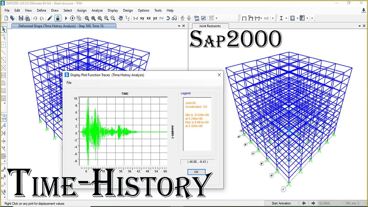 Time-History Analysis of a (G+9)-Story Building in SAP2000.
