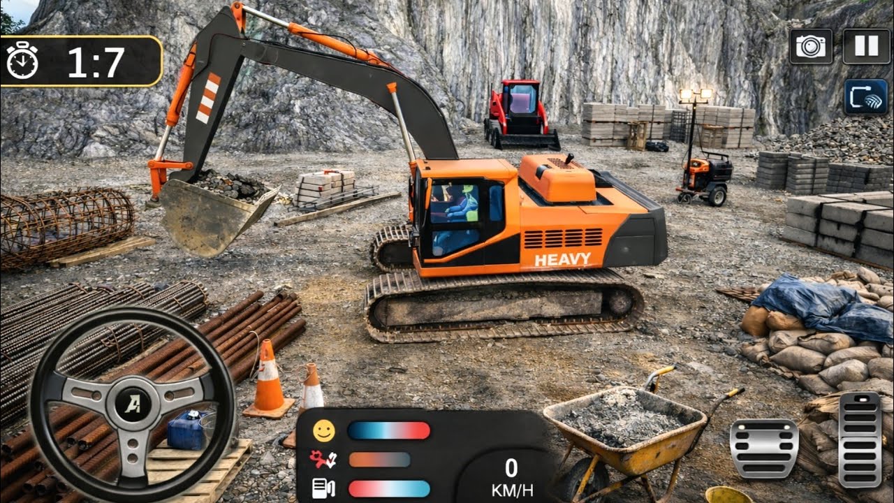 City off Road Construction Worker Simulator 3d android Games Rocks Loading JCB Excavator machine 