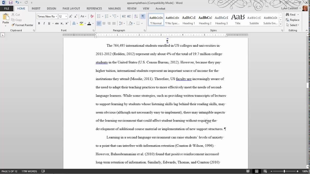 Thesis Formatting:  MS Word Tips
