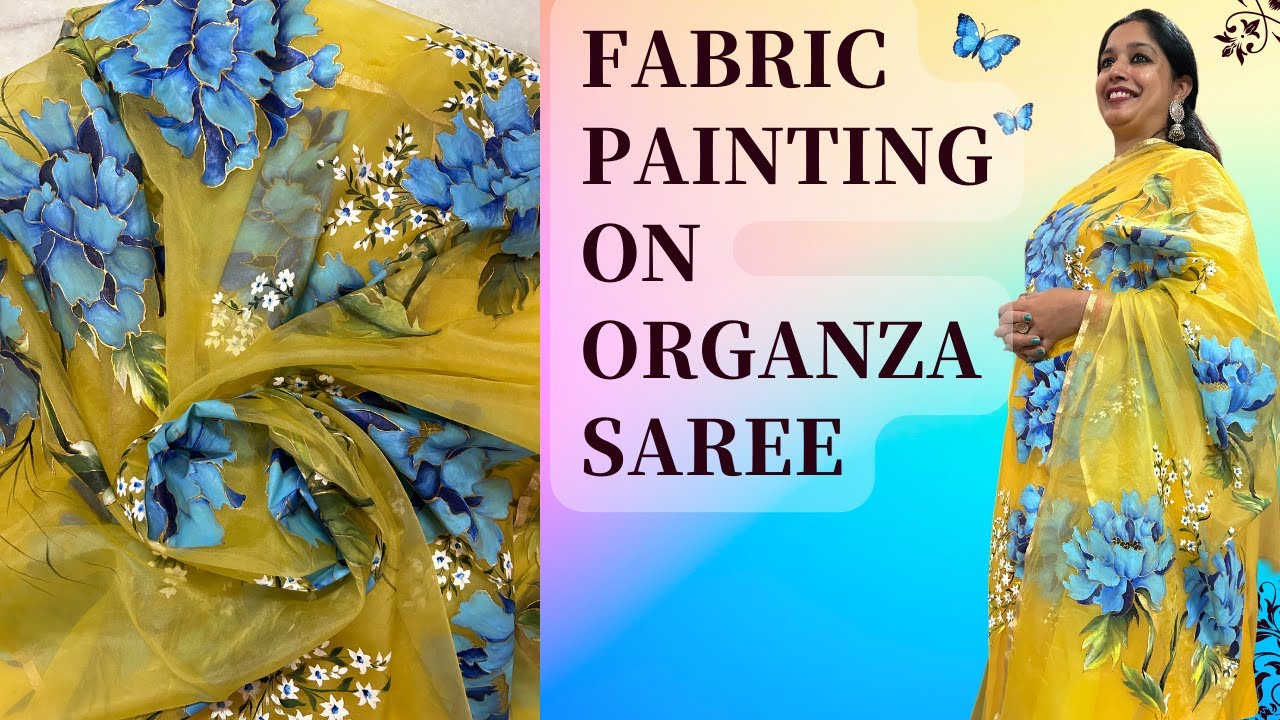How to handpaint on organza saree/dupatta | How to paint on fabric | Organza dupatta/saree painting