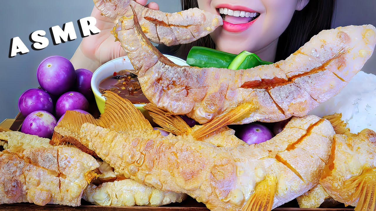 ASMR ỨC MỠ CÁ DỨA | Fried dried Pangasius kunyit  CRUNCHY EATING SOUNDS | LINH-ASMR