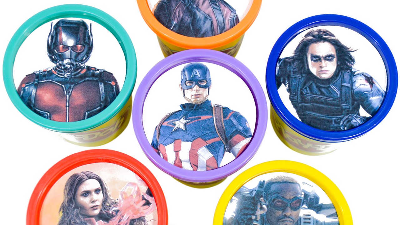 Marvel's Captain America: Civil War Play Doh Cans Team Captain America Learn Colors Toys Surprises