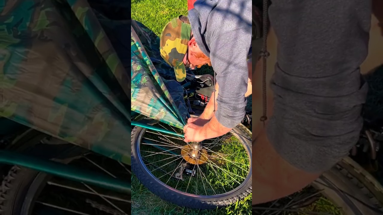 Super Easy Bicycle Pancho Shelter Build #youtubeshorts  #shortsviral #bushcraftcommunity