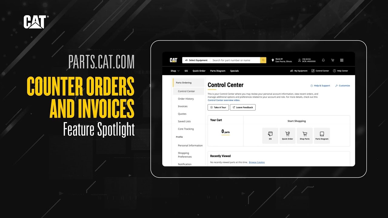 Check Counter Orders and Invoices on Parts.cat.com | Feature Spotlight