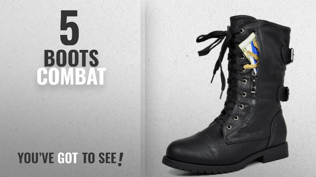 Top 5 Boots Combat [2018]: DREAM PAIRS Women's Terran Black Mid Calf Built-In Wallet Pocket Combat