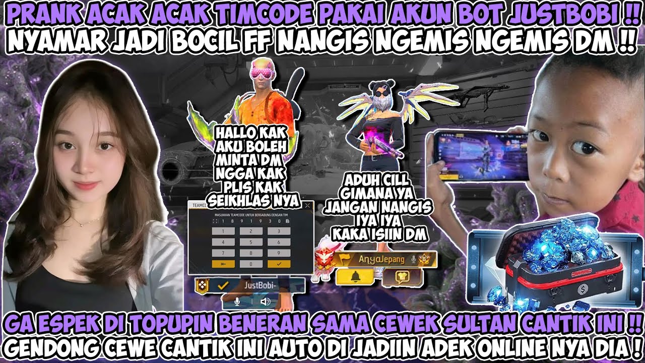 PRANK ACAK ACAK TIMCODE PAKAI AKUN BOT JUSTBOBI NYAMAR JADI BOCIL NANGIS NGEMIS DM AUTO CAIR WKWK !