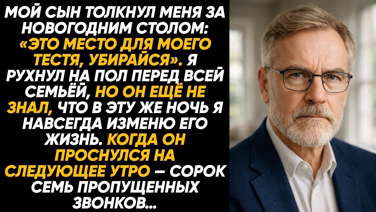 Мой сын толкнул меня за новогодним столом: «Это стул моего тестя, убирайся». Тогда всё изменилось...