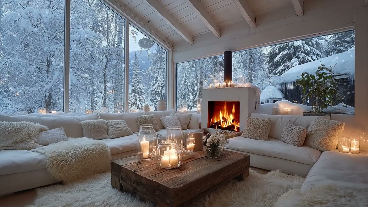 Winter White Piano Atmosphere with Cozy Fireplace and Flowers for 3 Hours of Inner Peace