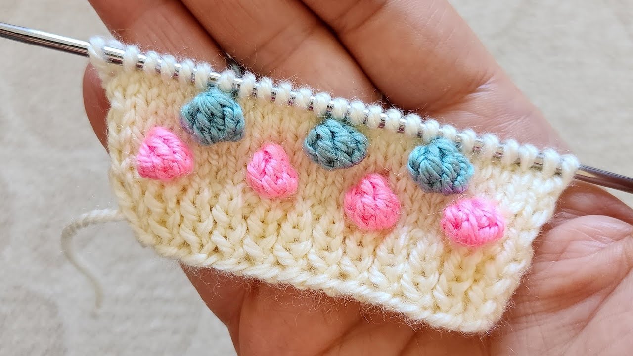 Ponponlu iki şiş örgü modeli ✅️ very easy knitting pattern