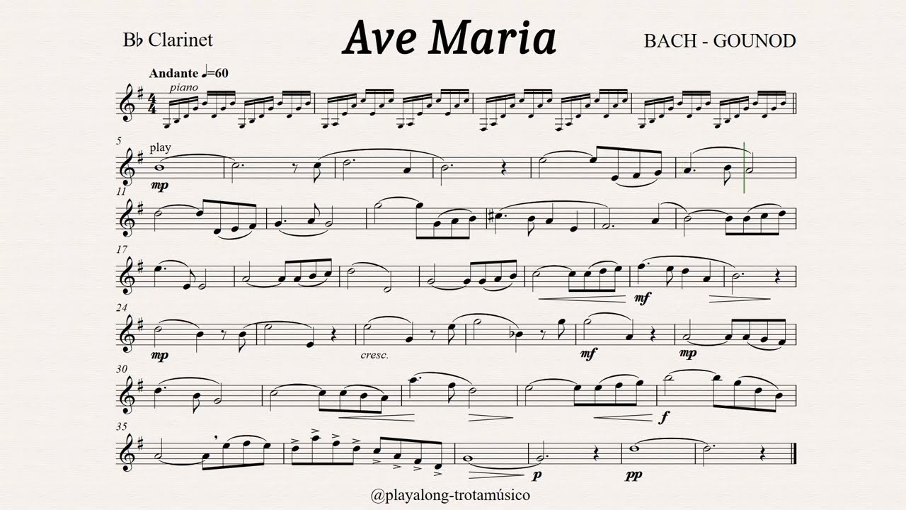 Clarinet Playalong - Ave Maria (Bach Gounod) Sheet music & Piano accompaniment