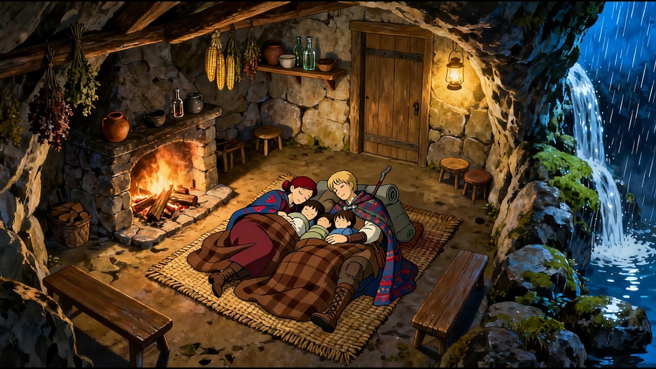 Sheltering from Summer Storm in Cave | Cozy Rain Sounds | Ghibli Video ASMR