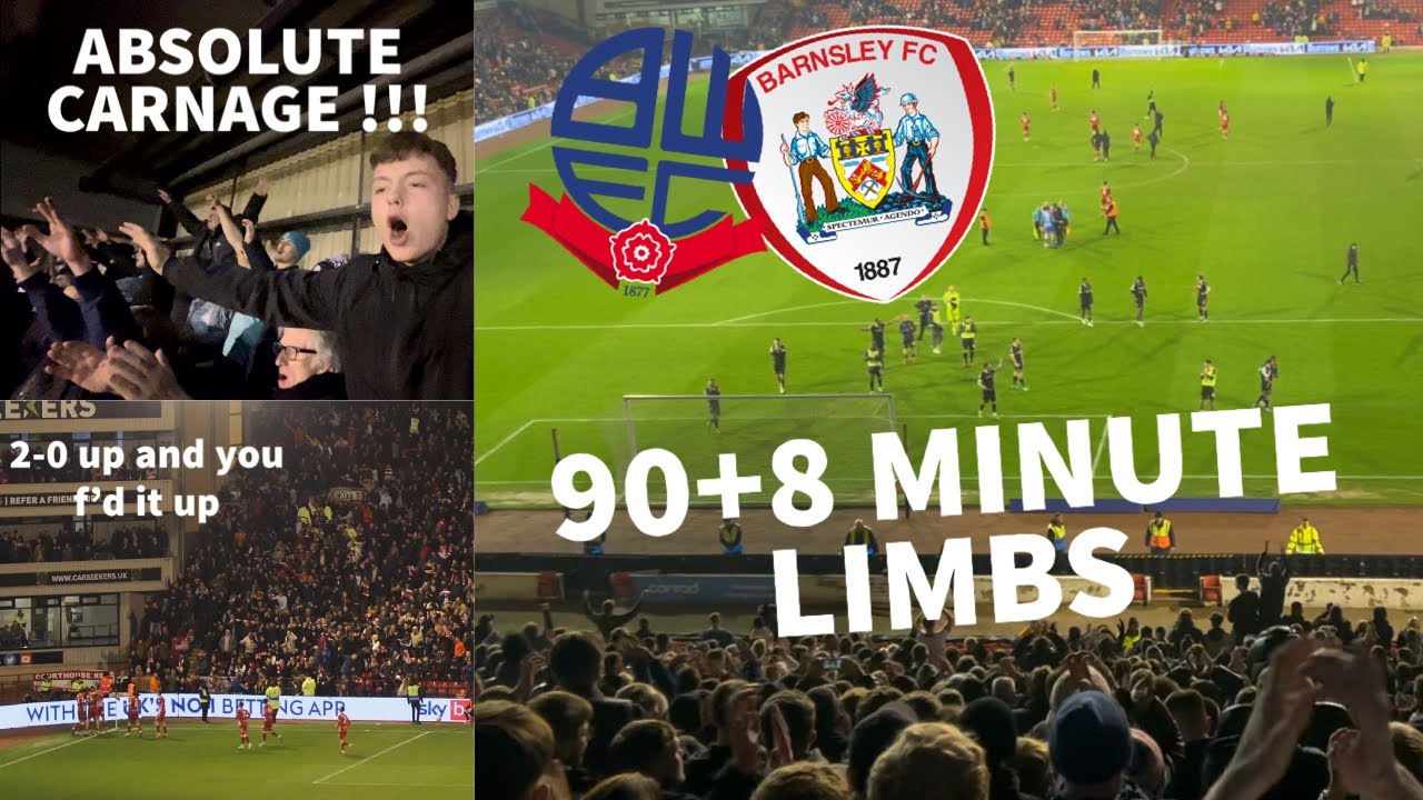 98TH MIN CARNAGE AS BOLTON GO 2ND IN LEAGUE ONE AFTER MASSIVE DRAW AWAY AT BARNSLEY !!! BWFC V BFC
