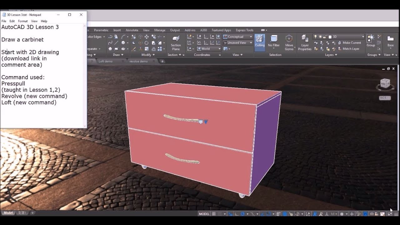AutoCAD 3D Basic to Advanced Tutorial : Lesson 3 Draw a Carbinet
