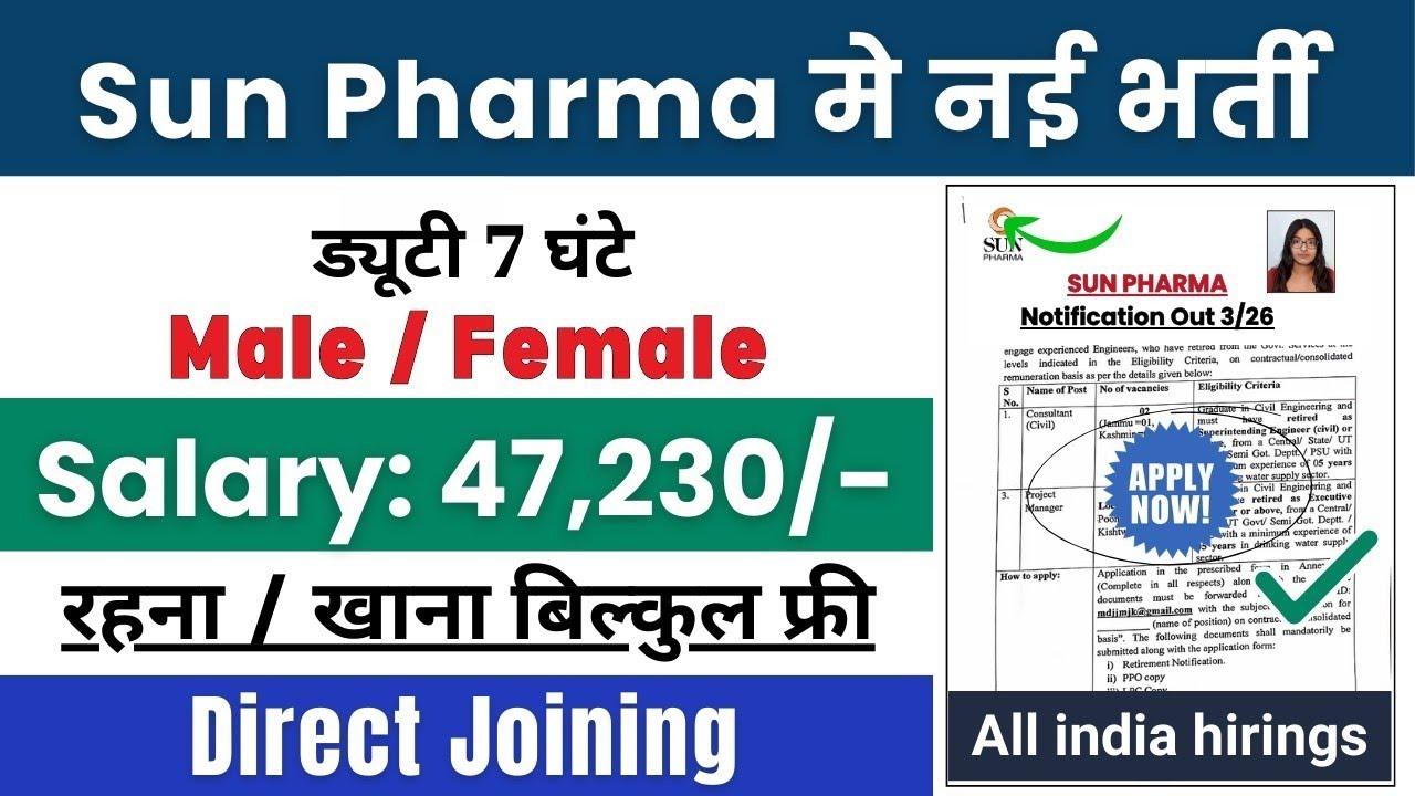 Sun Pharma में भर्ती | Sun Pharma Recruitment 2026 | Top Highest Paying Pharmaceuticals Vacancy 2026