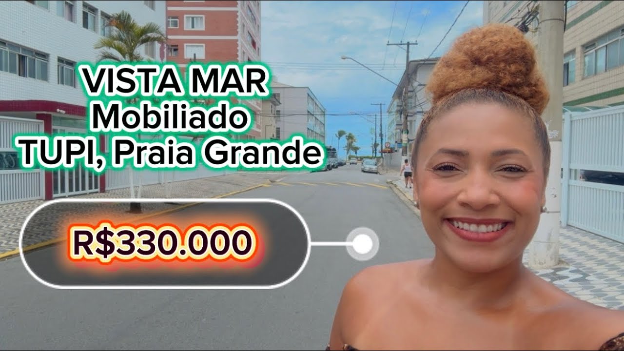 R$330.000 | Vista Mar | Mobiliado | 1 dorm | 100 m mar | Tupi, Praia Grande. OPORTUNIDADE 