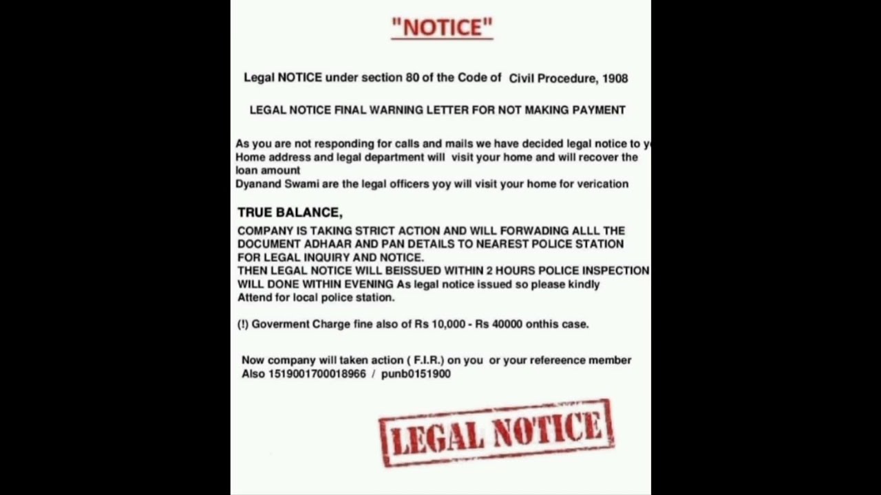 TrueBalance Legal Notice, Kreditbee Fake Legal Notice, Mpokket Fake Legal Notice,Loan App Harassment