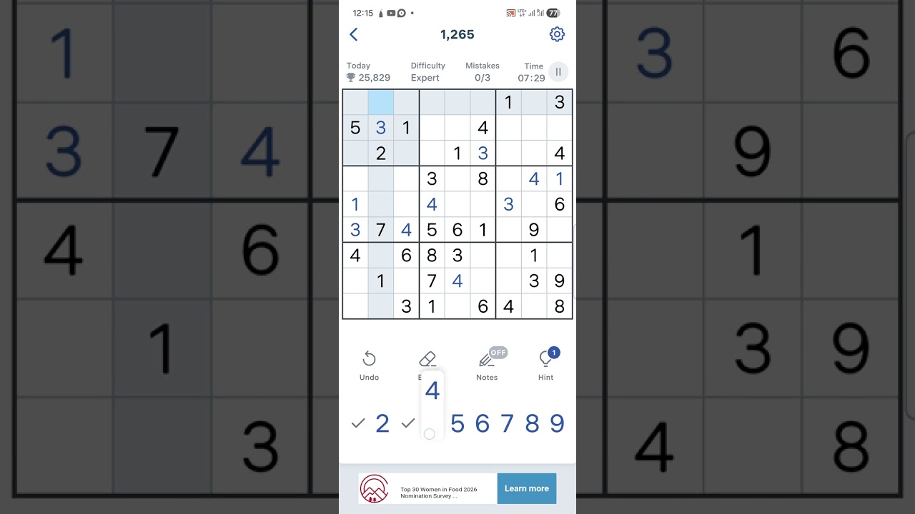 Sudoku expert level solved in 30 mins 