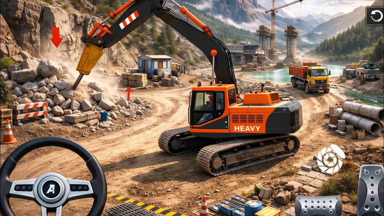 City off Road Construction Simulator 3d android Games Rocks Loading JCB 