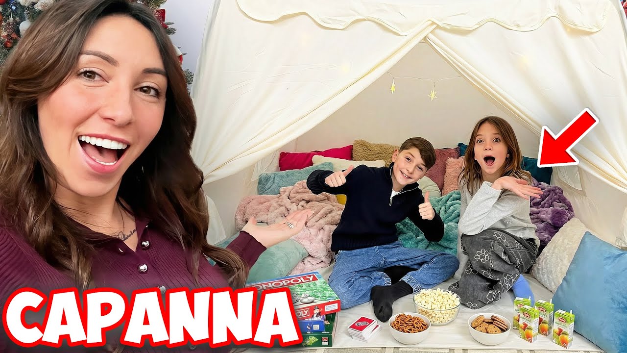 COSTRUIAMO UNA CAPANNA IN CASA NOSTRA CON UNA SCATOLA MISTERIOSA, PERCHE' FUORI PIOVE!!