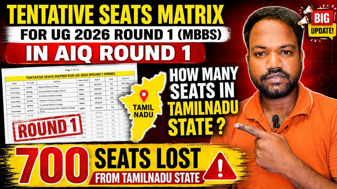 🚨MCC UG 2026 AIQ Round 1 Seat Matrix OUT 🔥 Tamil Nadu Total MBBS Seats Explained #MCCUG2026 #neetug