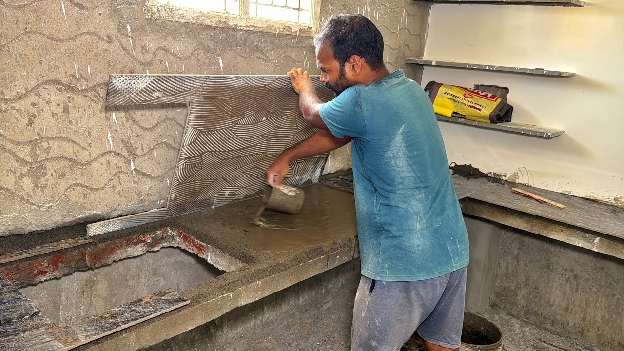 Technique of Individual House Kitchen Slab Tile Accurately Installation |Kitcen Table Design