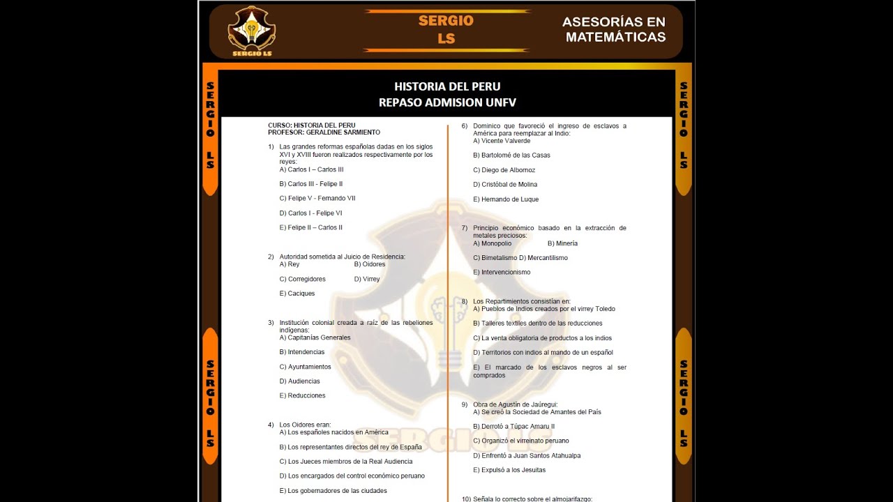 HISTORIA DEL PERU UNFV - REPASO FIJAS ADMISION