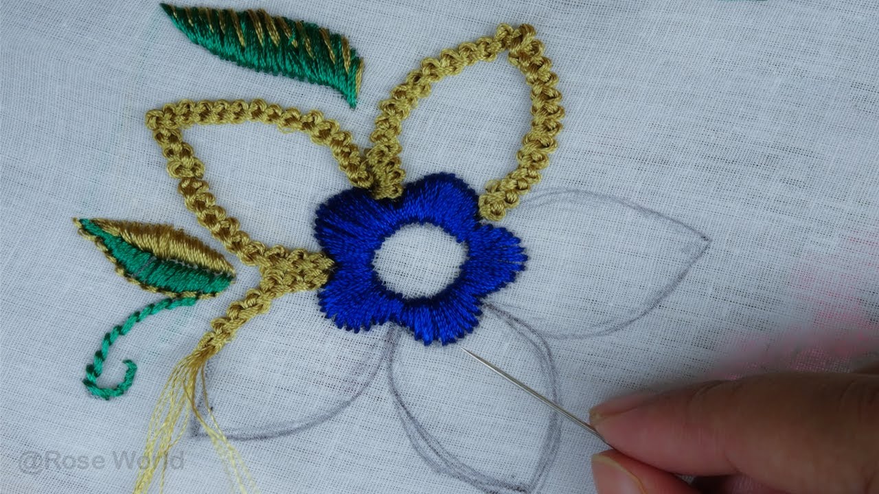 Beads Hand Embroidery floral design, five petal flower beads embroidery by Rose World
