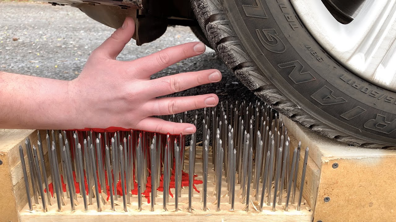 Crushing Crunchy & Soft Things by Car! EXPERIMENT CAR VS 200 NAILS VS PLASTIC HAND