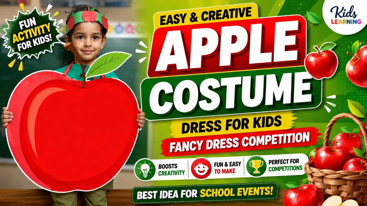 Apple  Costume for kids | how to make kids fancy dress from waste material |  #AppleCostume