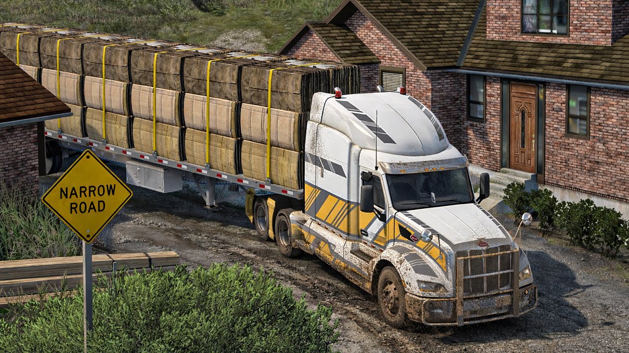Heavy Truck Struggling Through a Narrow Village Road of Santa Cruz | American Truck Simulator