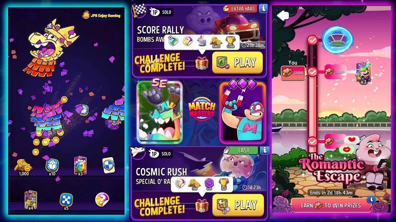 Rewards Pinata Top Masters/ 2 Solo/ HARD~Bombs Away+🌈/ Special O' Rama/ The Romantic Escape 
