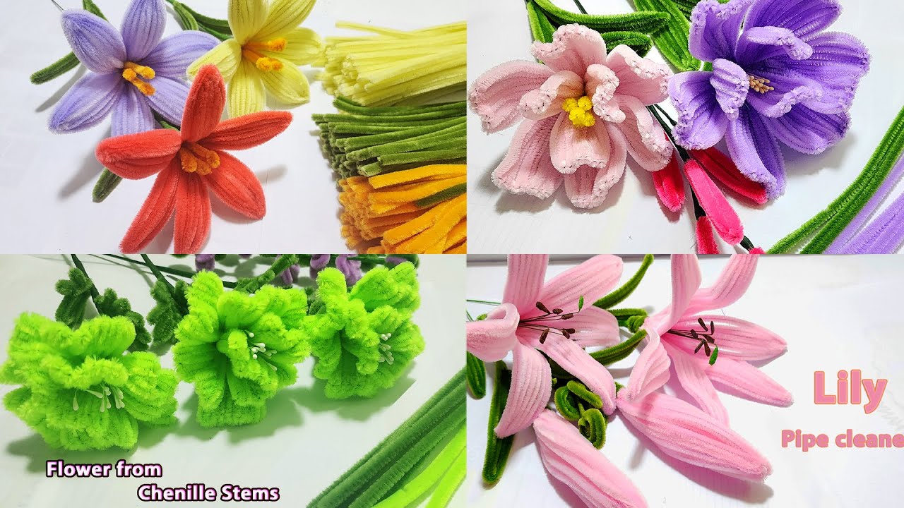 DIY | 4 ideas | How to make a flower with pipe cleaner | flowers tutorial by handcraft sreyneang