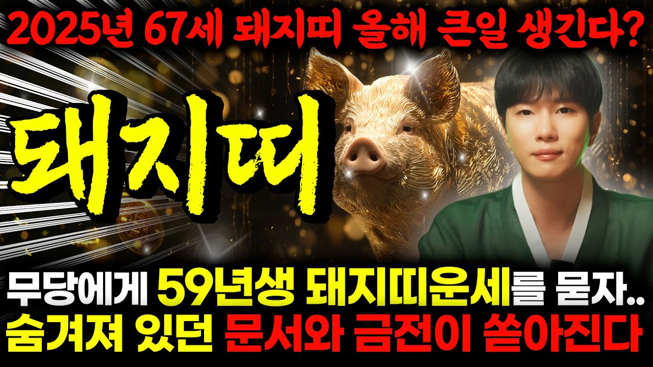 [2025년 1959년생 67세 돼지띠운세] 삼재지만 괜찮다! 조상님께서 도와 숨겨져있던 문서,금전,귀인까지 제대로 쏟아지는 59년생 돼지띠운세! 2025년 67세 돼지띠 운세