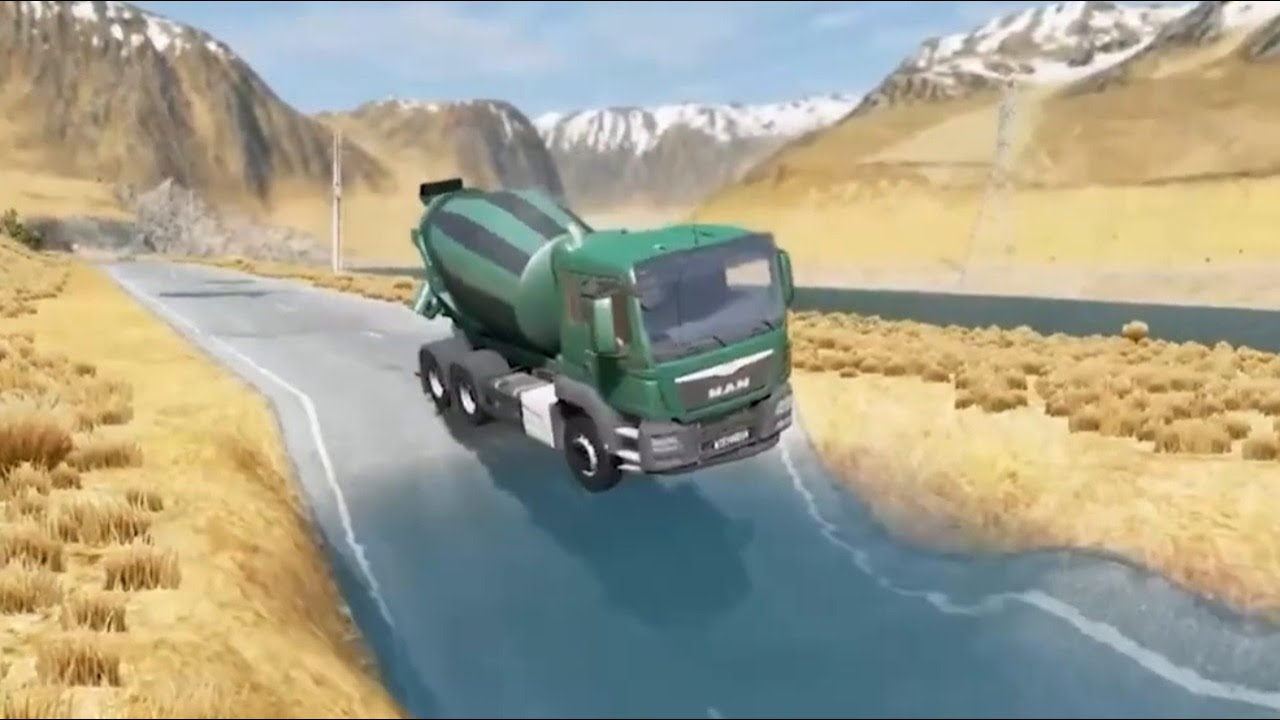 Road Giant Potholes And Deep Water Truck Car Crashes Compilation - BeamNG.Drive - Beamng 4 Crash