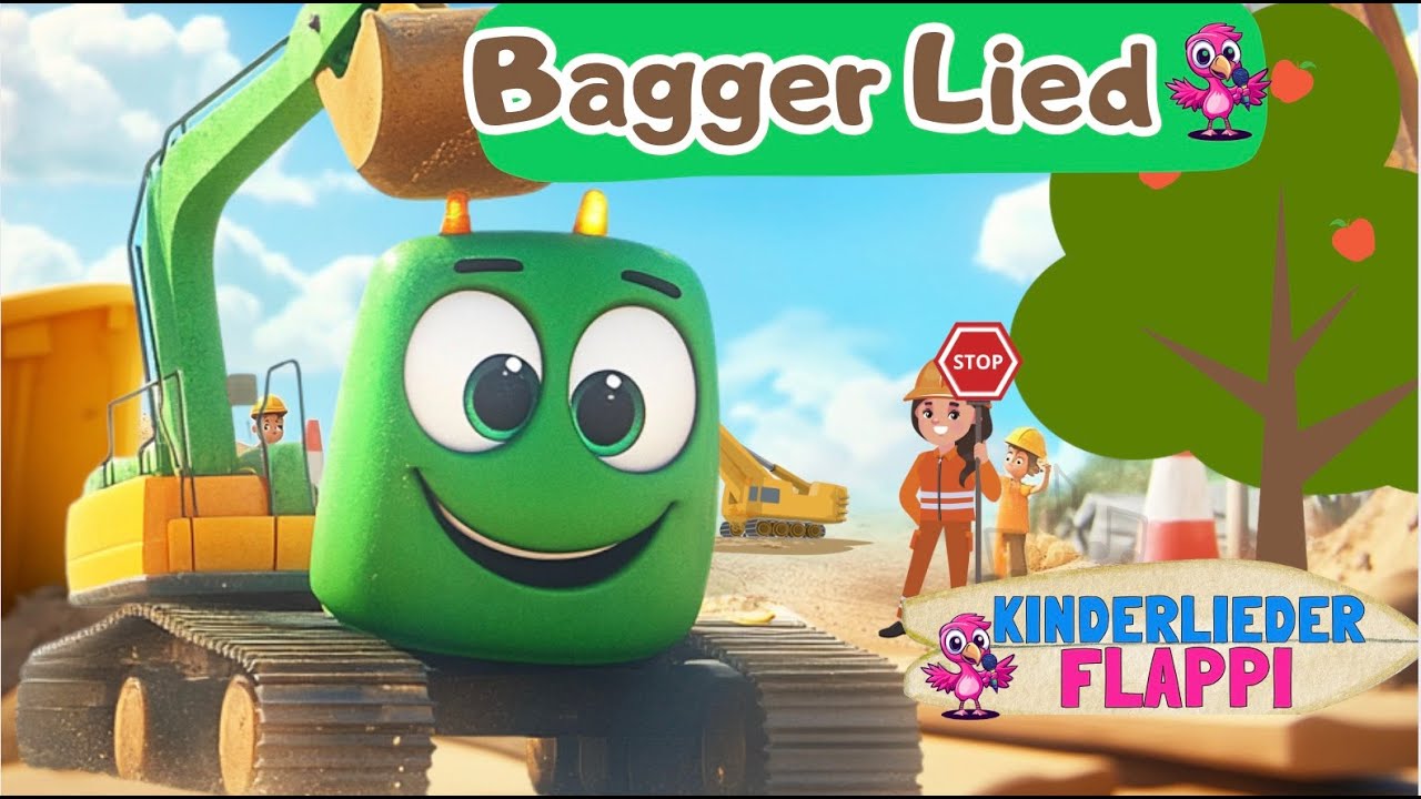 Bagger Lied mit Baggi und Kinderlieder zum Mitsingen und Tanzen | Fahrzeuge Betonmischer | Flappi