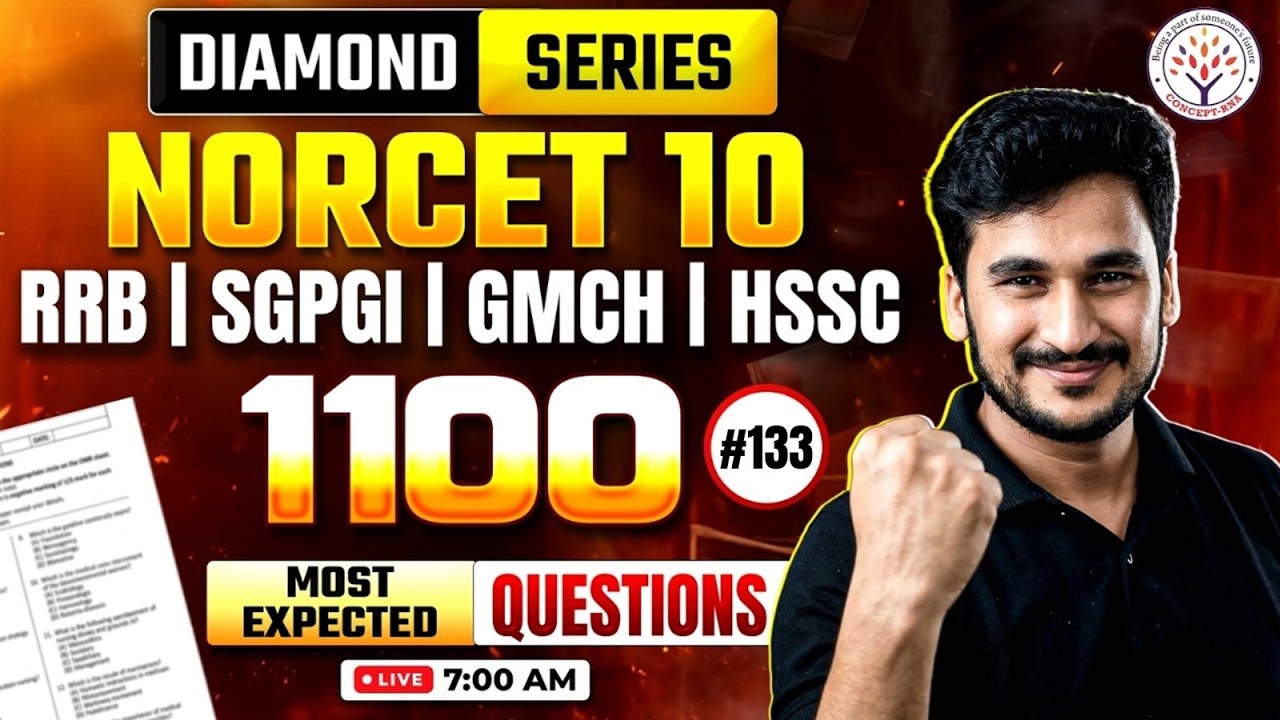 NORCET 10 Important MCQ Questions | NORCET Expected Questions |RRB,SGPGI,GMCH ,HSSC | #133|Vikas sir