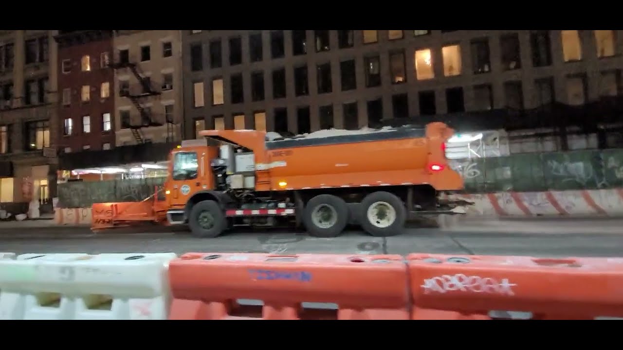 DSNY Salt Spreader PreTreats 6th Ave In Midtown, Manhattan, New York City