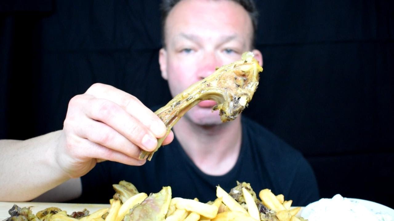 ASMR ROASTED LAMB CHOPS TZATZIKI FRENCH FRIES SAVAGE EATING No Talking MUKBANG BINGE YANNISASMR.COM