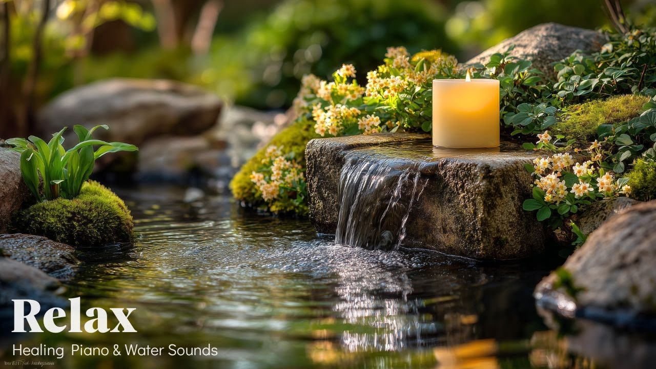 Healing Piano & Water Sounds in Japanese Garden 🌿 Deep Healing, Stress & Worry Reduction