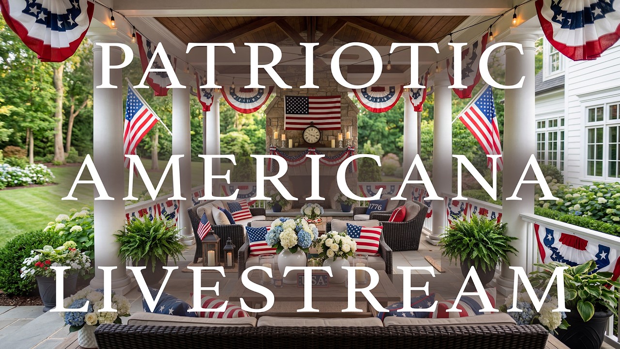 🇺🇸 LIVE Memorial Day Porch Ambience 24/7 | Cozy Patriotic Fireplace & Americana Acoustic Music