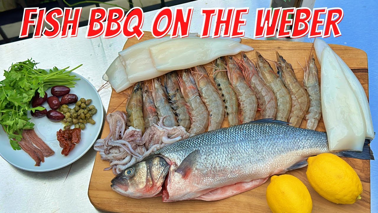 My Best Seafood BBQ: Sea bass, Prawns and Squid in the Weber Kettle